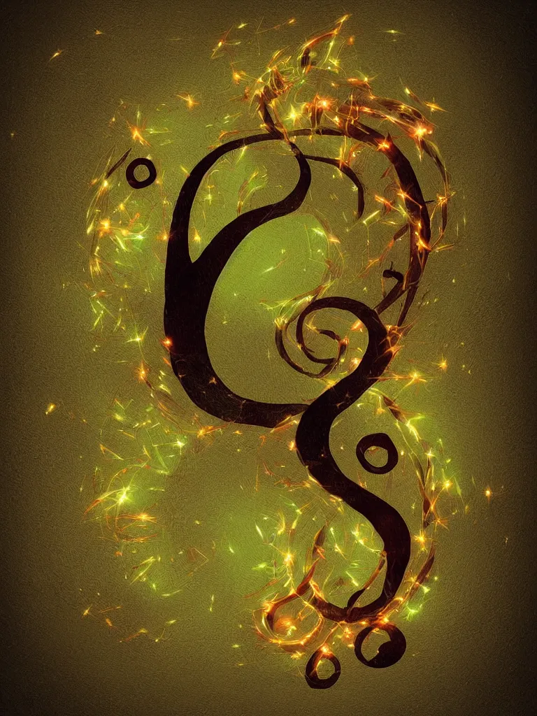 Prompt: a digital painting of an acorn that turns into a tree in the shape of a treble clef with some light effects, dynamic and energetic