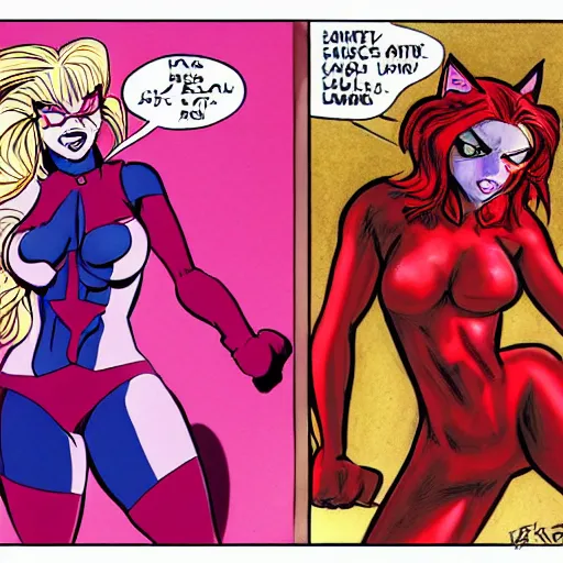 Image similar to Red Catgirl, the enemy of Purple Catgirl, drawn by Rob Liefeld.