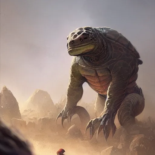 Image similar to anthropomorphic turtle brute, greg rutkowski