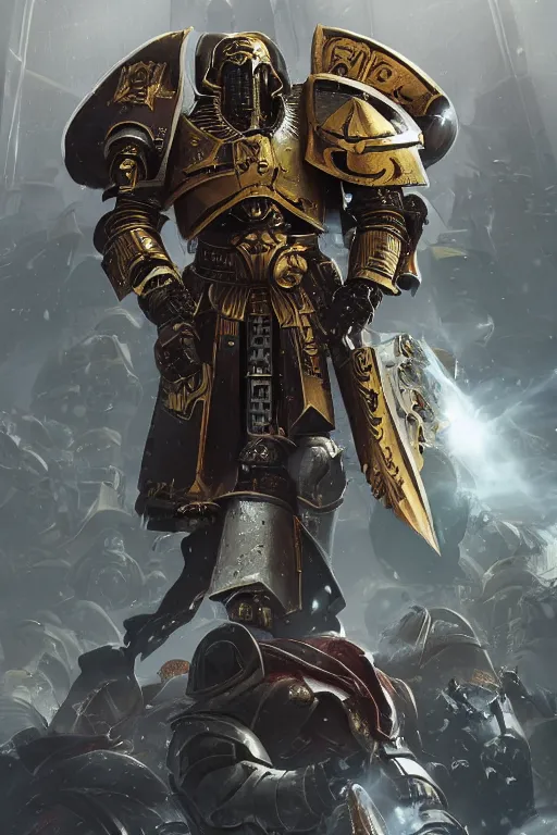 Image similar to armor portrait heros warhammer 4 0 k horus heresy fanart - the primarchs emperor by johannes helgeson animated with vfx concept artist & illustrator global illumination ray tracing hdr fanart arstation zbrush central hardmesh 8 k octane renderer comics stylized