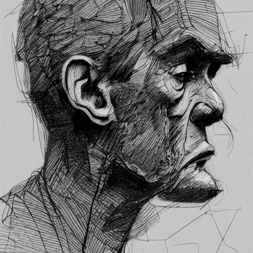 Prompt: a realistic yet scraggly portrait sketch of the side profile of a stern and sophisticated murdoc niccals, trending on artstation, intricate details, in the style of frank auerbach, in the style of sergio aragones, in the style of martin ansin, in the style of david aja, in the style of mattias adolfsson