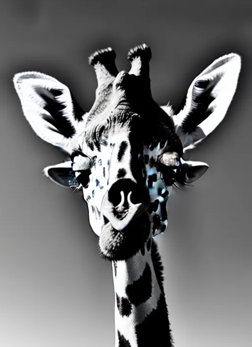 Image similar to giraffe black and white portrait white sky in background