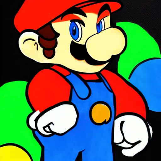 Image similar to fan artwork of mario, videogame art, limited color palette, black tones