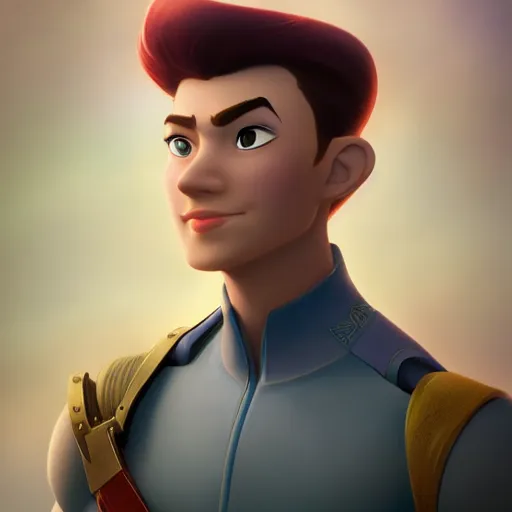 Image similar to a portrait of a hero in an animated disney fantasy movie, oil painting, pale colors, high detail, 8 k, wide angle, global illumination, trending on artstation,