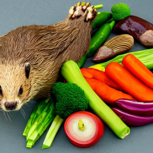 Image similar to beaver, duck, vegetables