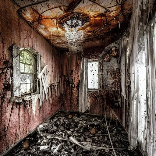 Prompt: inside the abandoned house, scary Mushrooms by david stoupakis