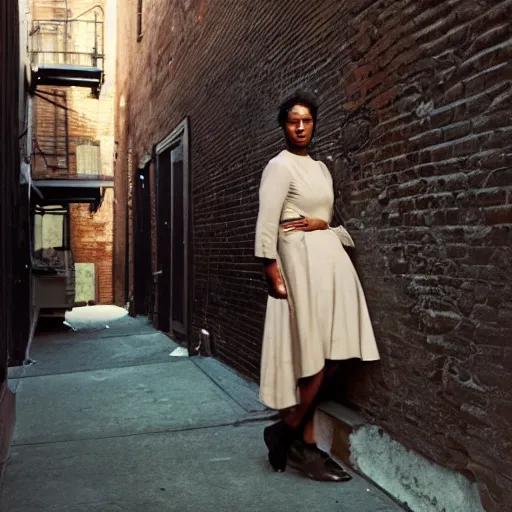 Prompt: portrait of a woman in a smoky new york back street ,by Annie Leibovitz and Steve McCurry, natural light, detailed face, CANON Eos C300, ƒ5.6, 50mm, 8K, medium-format print