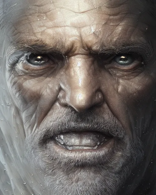 Image similar to An old man looking in a golden mirror, beautiful face, highly detailed face, close-up, fantasy art, male art, in the style of greg rutkowski, illustration, epic, fantasy, intricate, hyper detailed, artstation, concept art, smooth, sharp focus, ray tracing