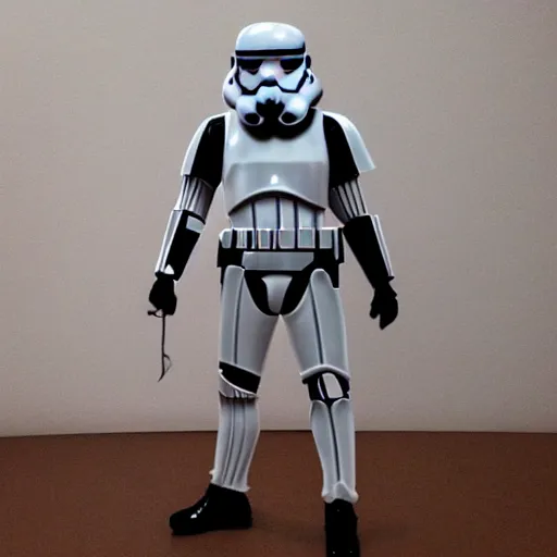 Image similar to yannic kilcher cosplay translucent subsurface scattering stormtrooper, stop motion vinyl action figure, plastic, toy, butcher billy style