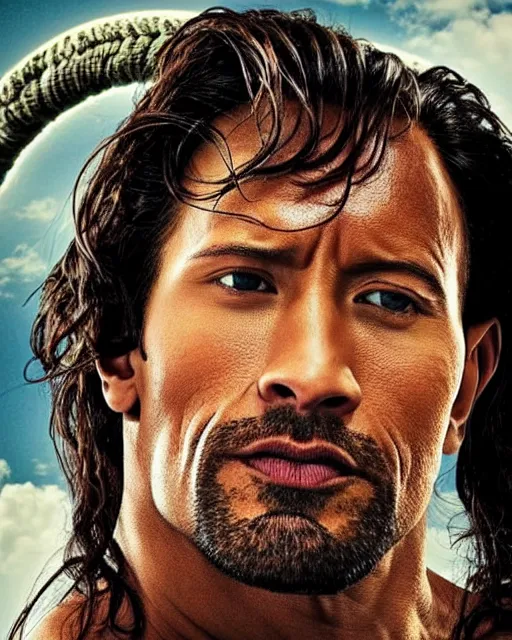 Image similar to Film still close-up shot of Dwayne Johnson as the Captain Hook from the movie Hook. Photographic, photography