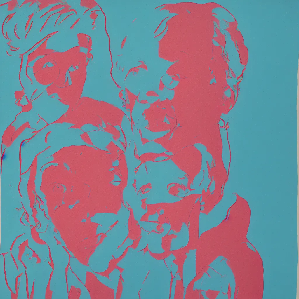 Prompt: individual silk screen portrait of unemployed artist contemplating suicide by andy warhol