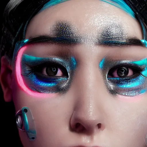 Image similar to ultrarealistic cyberpunk nymph close up