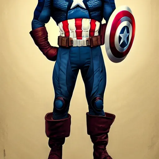 Prompt: hyperrealistic fbody concept art of Joe Biden as Captain America, oil on canvas, in the style of J.C. Leyendecker, Ross Tran and WLOP, 4k, smooth, sharp focus, extremelydetailed