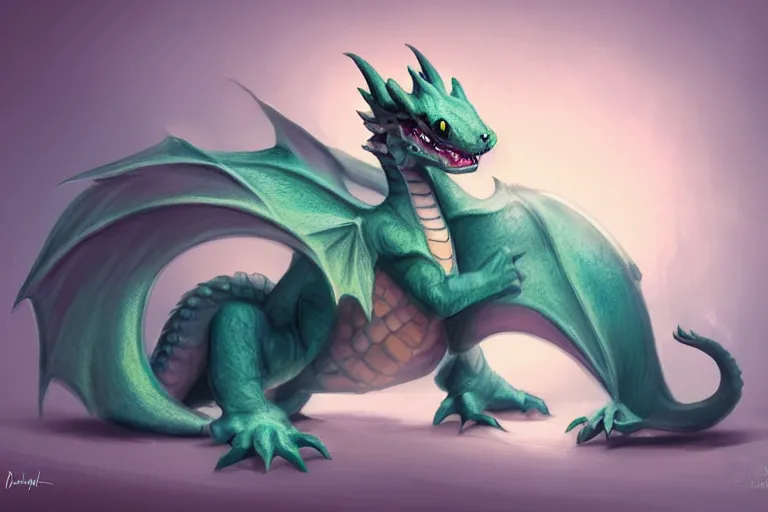 Image similar to full body digital illustration of a cute baby dragon by randy Vargas, pastel, studio lighting, concept art, matte background, deviantArt, artstation