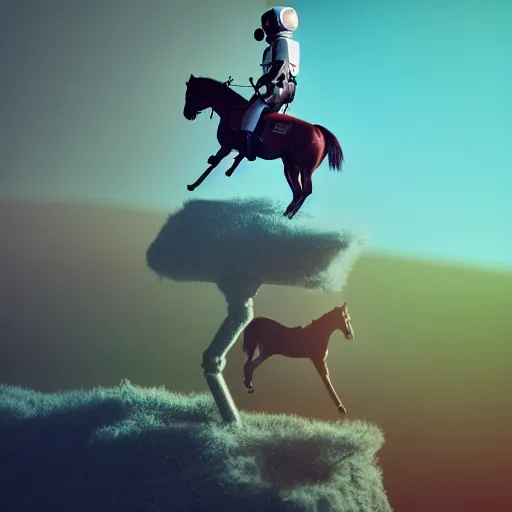 Prompt: photography of animal horse riding on top of an human astronaut. from western by hiroyuki okiura and katsuhiro otomo and alejandro hodorovski style with many details by mike winkelmann and vincent di fate in sci - fi style. volumetric natural light photo on dsmc 3 system,