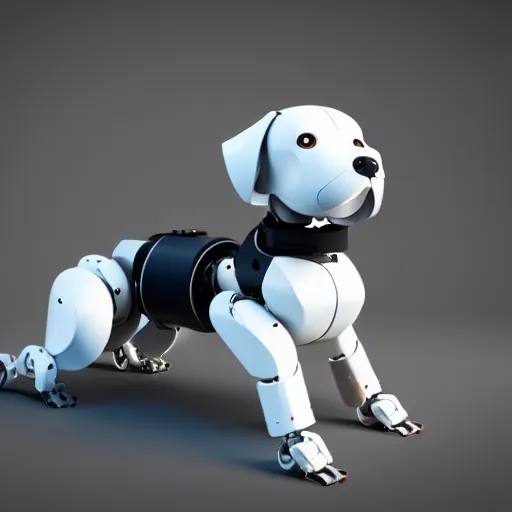 Prompt: robotic dog wearing a large scarf around its neck. 3 d render, oktane, post - processing, 8 k, cinematic lighting
