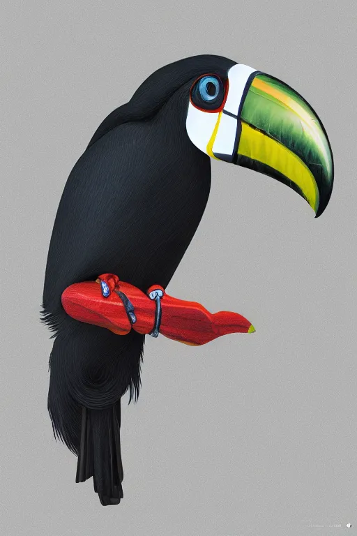 Image similar to a toucan, dynamic pose, close - up, intricate details, intricately detailed textures, warm lighting, vivid colors, realistic octane render, hyper realistic render, volumetric shading, depth of field, raytracing, 8 k,