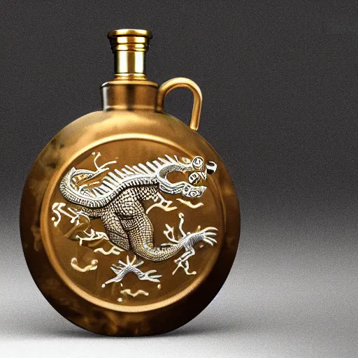 Image similar to transparent ancient boar flask with a Chinese dragon, raytracing, orthographic 3d rendering, octane render