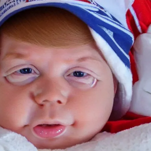 Image similar to donald trump dressed as a baby, hyper realistic, 4k