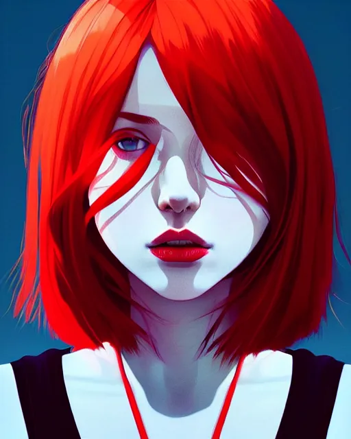 Prompt: a detailed portrait of a beautiful woman with red hair and freckles by ilya kuvshinov, digital art, dramatic lighting, dramatic angle