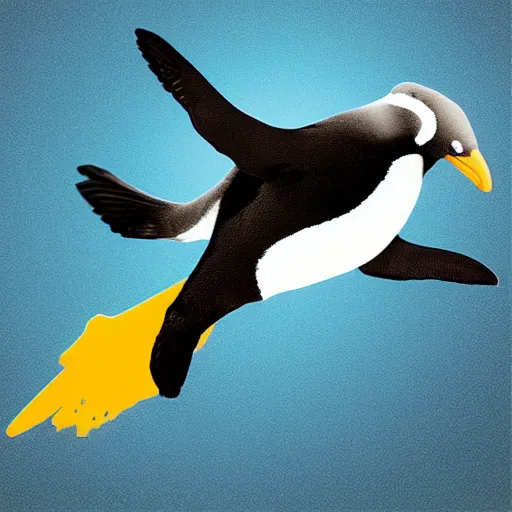 Prompt: “Penguin flying on a rocket, digital art, award winning”