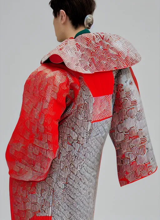 Image similar to Jollibee coat designed by Issey Miyake