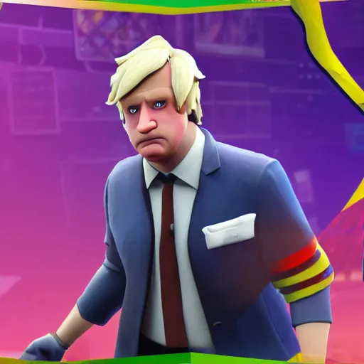 Image similar to an in-game screenshot of Boris Johnson as a Fortnite skin