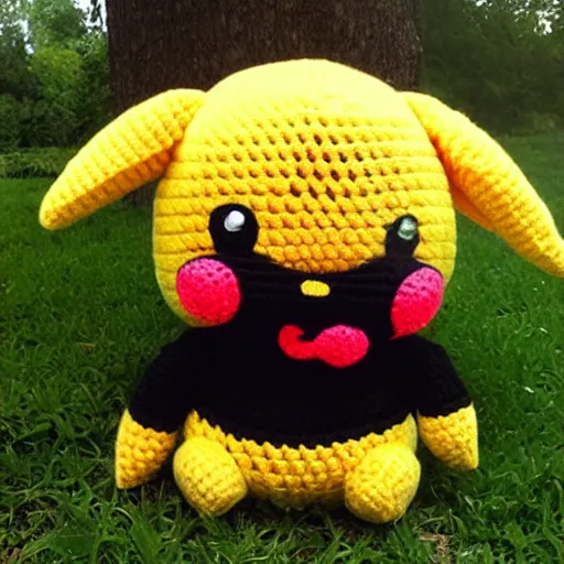 Image similar to crocheted plush toy of emo pikachu