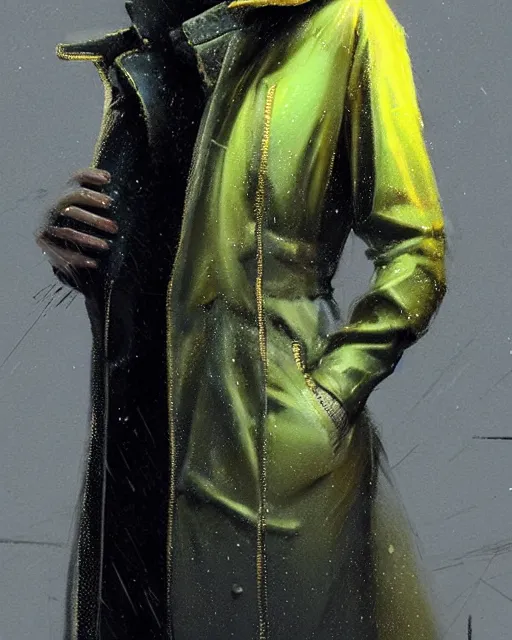 Prompt: detailed European Pretty Young Girl Storm Rain bladerunner movie Jacket coat, Futuristic sci-fi fashion, royal attire, low-emission-neon by ismail inceoglu dragan bibin hans thoma greg rutkowski Alexandros Pyromallis Nekro Rene Margitte illustrated Perfect face, sharp chine, fine details, realistic shaded, fine-face, pretty face