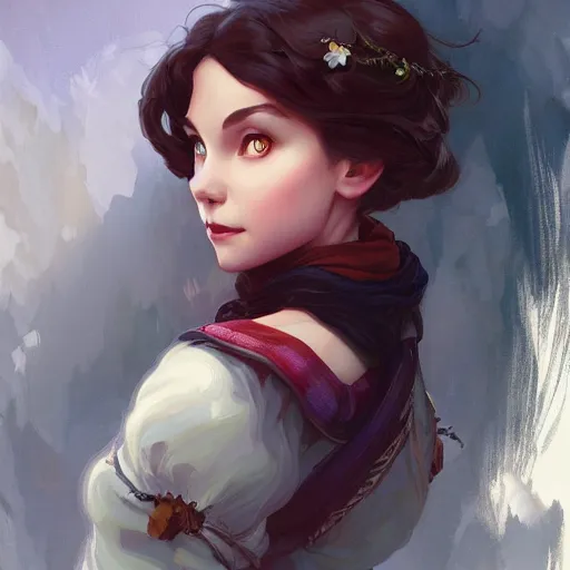 Image similar to portrait of snow white, girl, disney, highly detailed, digital painting, artstation, concept art, smooth, sharp focus, illustration, art by artgerm and greg rutkowski and alphonse mucha