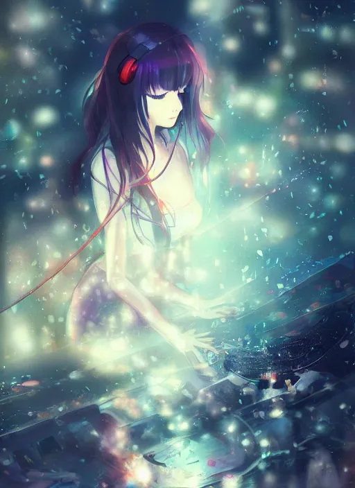 Image similar to listening to music at 2 am, rain, anime key visual, poster, anime, by wlop, high quality