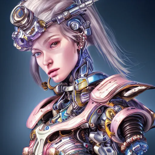 Image similar to studio portrait of lawful good colorful female holy mecha paladin absurdly beautiful, elegant, young sensual graceful woman, ultrafine hyperrealistic detailed face illustration by kim jung gi, irakli nadar, intricate linework, sharp focus, bright colors, matte, octopath traveler, final fantasy, unreal engine highly rendered, global illumination, radiant light, intricate environment