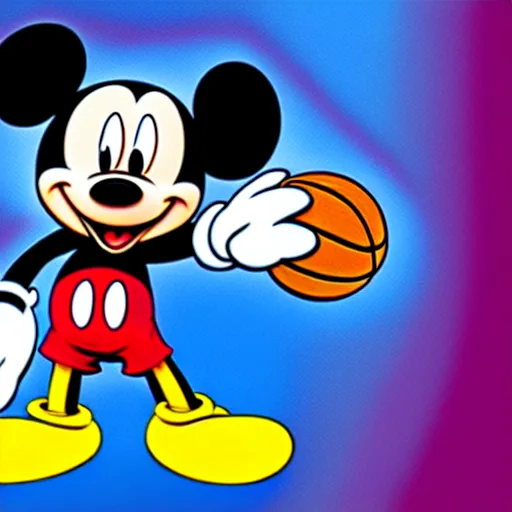 Prompt: Mickey Mouse dunking on Lebron James digital art