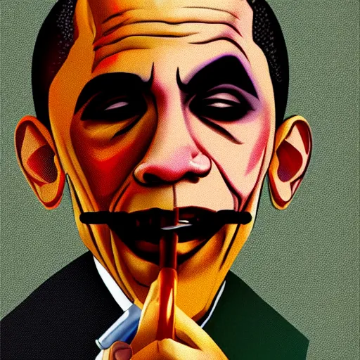 Prompt: obama as the joker smoking a cigarette, looking depressed, artstation, digital art