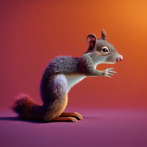 Image similar to a high resolution render of sid the squirrel from the ice age movie by johannen voss by david cronenberg by francis bacon by peter kemp by octane render blender 8 k isometric dof neon colours