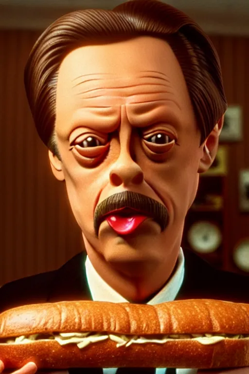 Image similar to film still of steve buscemi made out of bread in the royal tenenbaums, 4 k