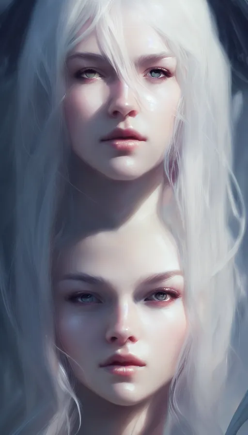 Prompt: portrait of a beautiful girl, flowy white hair, cinematic lighting, highly detailed, dark forest, digital painting, trending on artstation, pixiv, concept art, sharp focus, illustration, art by ross tran and wlop