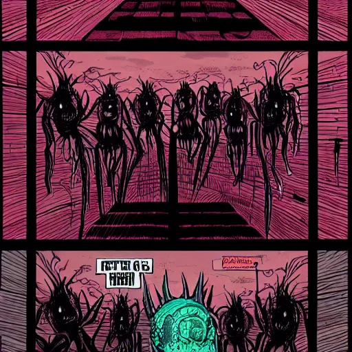 Image similar to portal to the multiverse of infinite horror with freakish spider creatures leaking out by laurie greasley