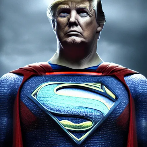 Prompt: donald trump as superman, detailed portrait, film still, realism, 4 k photography, art by greg rutkowski, artistic