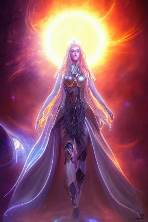 Prompt: beautiful cinematic fantasy poster, goddess of light and love, beautiful glowing galaxy eyes, hybrid from The Elden Ring and art direction by Darius Zawadzki ;by artgerm; wayne reynolds art station; cinematic quality character render; low angle; ultra high quality model; production quality cinema model;