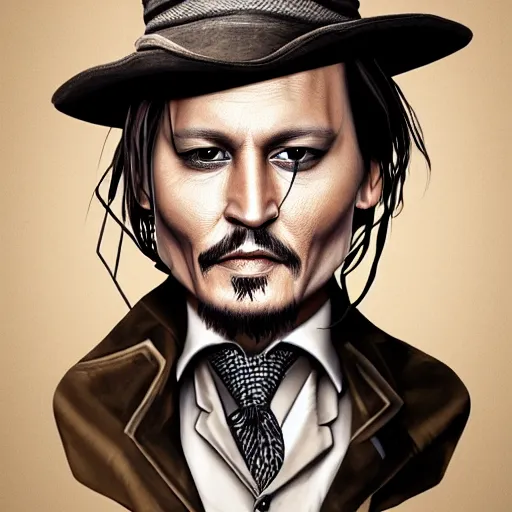 Prompt: a finely detailed caricature illustration of johnny depp, artstation, 4k