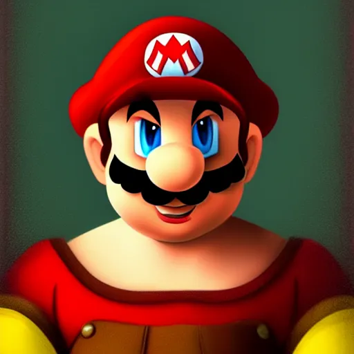 Image similar to a beautiful portrait of super - mario!!!!!! renaissance painting by da vinci featured on artstation