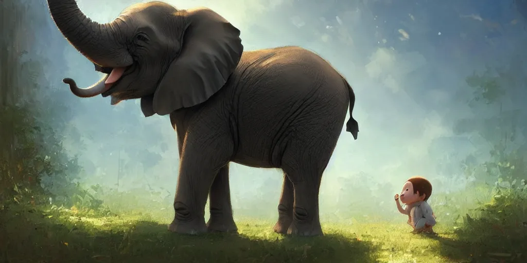 Image similar to a wholesome cute baby elephant in the morning light studio ghibli, pixar and disney animation, sharp, anime key art by greg rutkowski, by craig mullins, bloom, back lighting