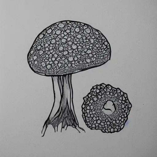 Prompt: fungus outline, detailed sketch, black ink on white paper