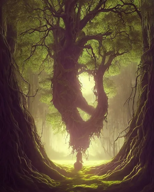 Image similar to highly detailed surreal vfx portrait of a cursed crown in a shadowy forest by a willow tree, stephen bliss, unreal engine, greg rutkowski, loish, rhads, beeple, makoto shinkai and lois van baarle, ilya kuvshinov, rossdraws, tom bagshaw, alphonse mucha, global illumination, detailed and intricate environment