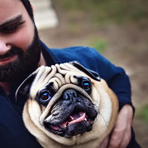 Prompt: a man with an english pug snout