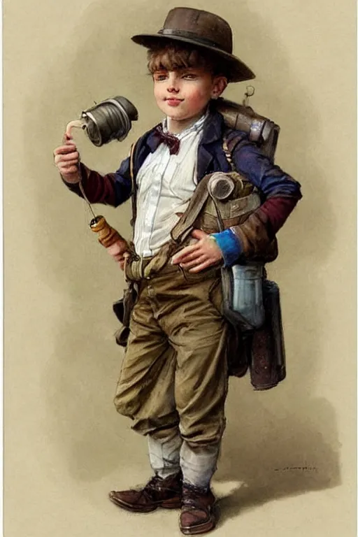 Image similar to (((((portrait of boy dressed as retro sciencepunk inventor explorer costume . muted colors.))))) by Jean-Baptiste Monge !!!!!!!!!!!!!!!!!!!!!!!!!!!