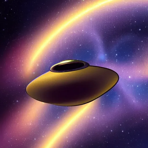 Prompt: a golden spaceship resembling a butterfly in deep dark space approaching a black hole