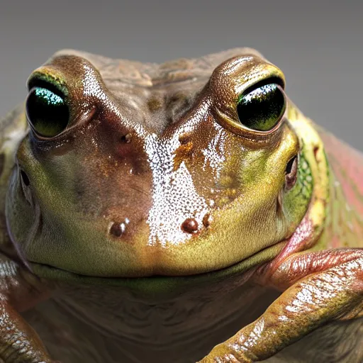 Prompt: hyperrealistic mixed media image of a bullfrog with human facial features info wars alex jones, stunning 3 d render inspired art by greg rutkowski and xiang duan and thomas eakes, perfect symmetry, hyper realistic texture, realistic, highly detailed attributes and atmosphere, dim volumetric cinematic lighting, 8 k octane detailed render, post - processing, masterpiece,