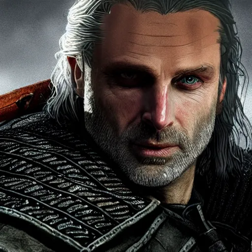 Prompt: andrew lincoln as geralt, portrait